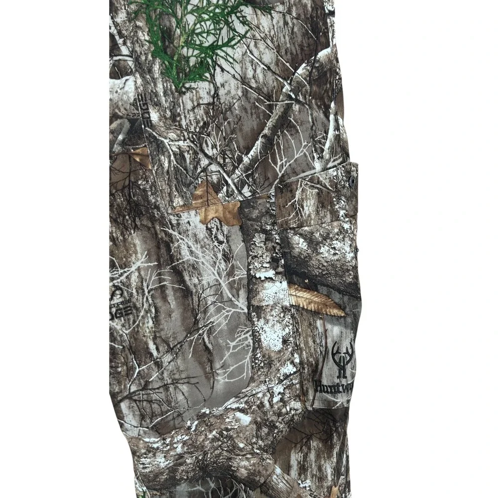 Huntworth Mens Camo Hunting Pants Realtree Edge Cargo Mesh Lined Large